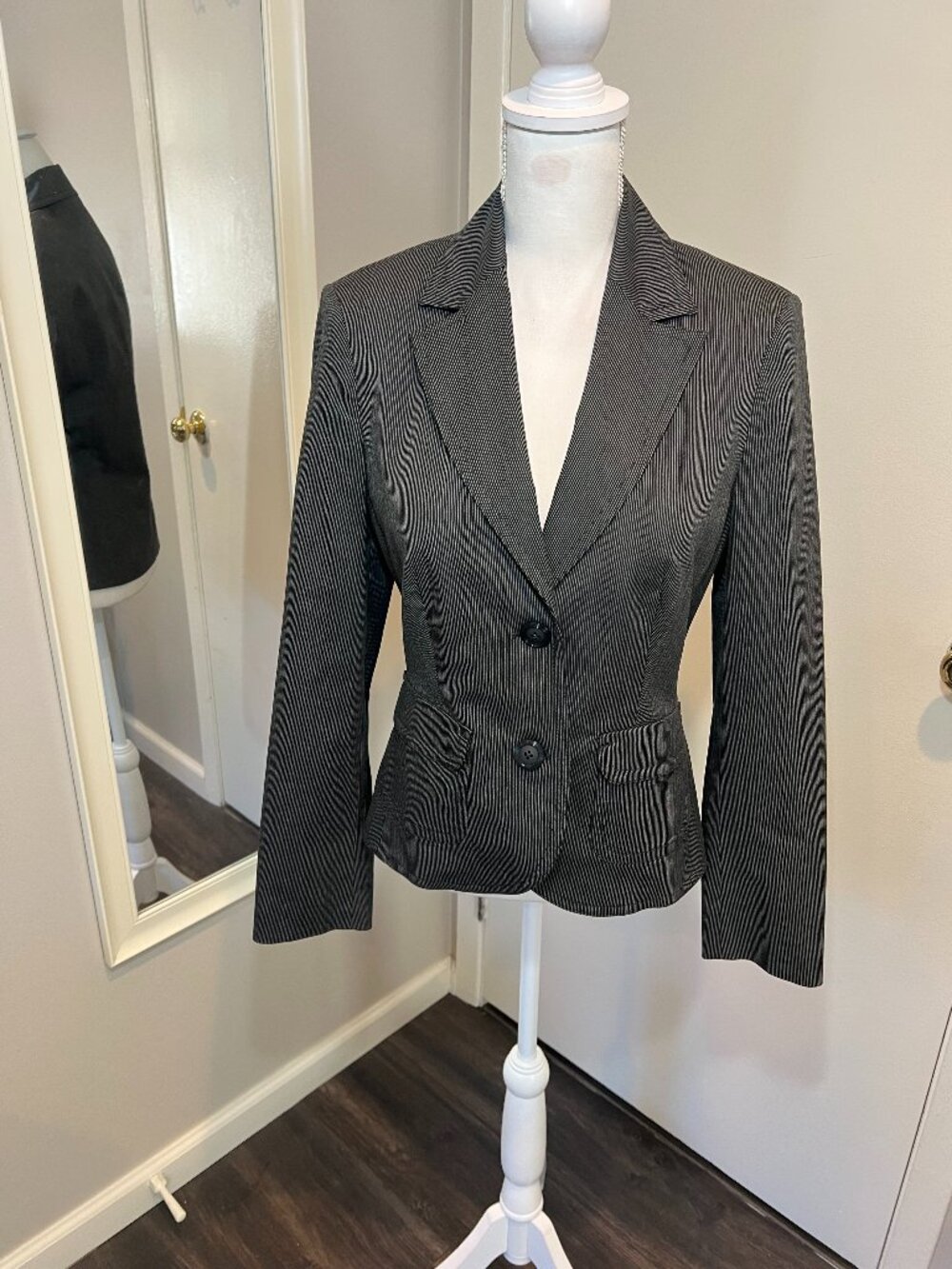 Esprit Collection Dark Gray Pinstriped 2 Button Blazer, Size S/M